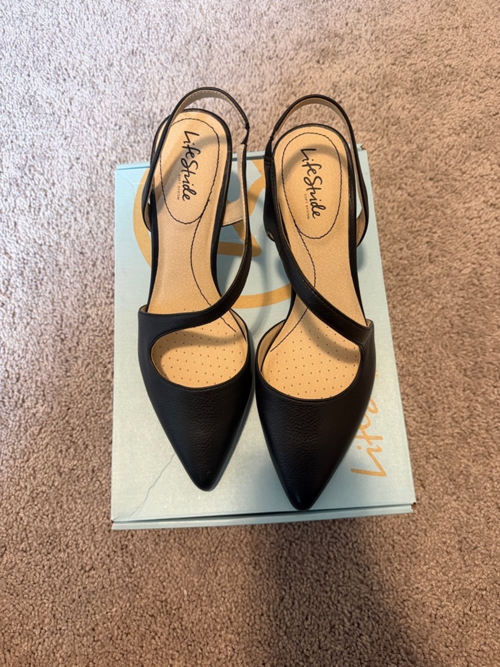 Life Stride Black Pointed Slingback Pumps with Asymmetrical Strap
